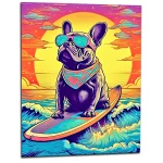 bouledogue francais surfant au coucher de soleil bouledogue français surfant au coucher de soleil