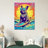 Cadre Bouledogue Français surfant au coucher de soleil bouledogue français surfant au coucher de soleil