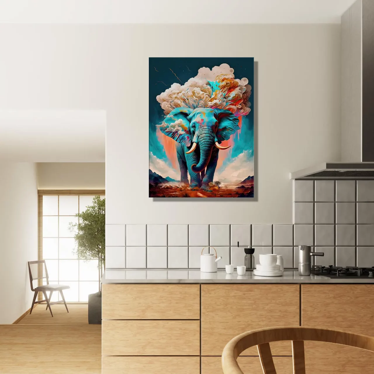 Tableau surréaliste Éléphant bleu géant illustration elephant bleu géant illustration