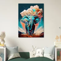 Tableau surréaliste Éléphant bleu géant illustration elephant bleu géant illustration