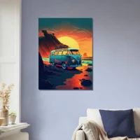 van au coucher de soleil sur la plage