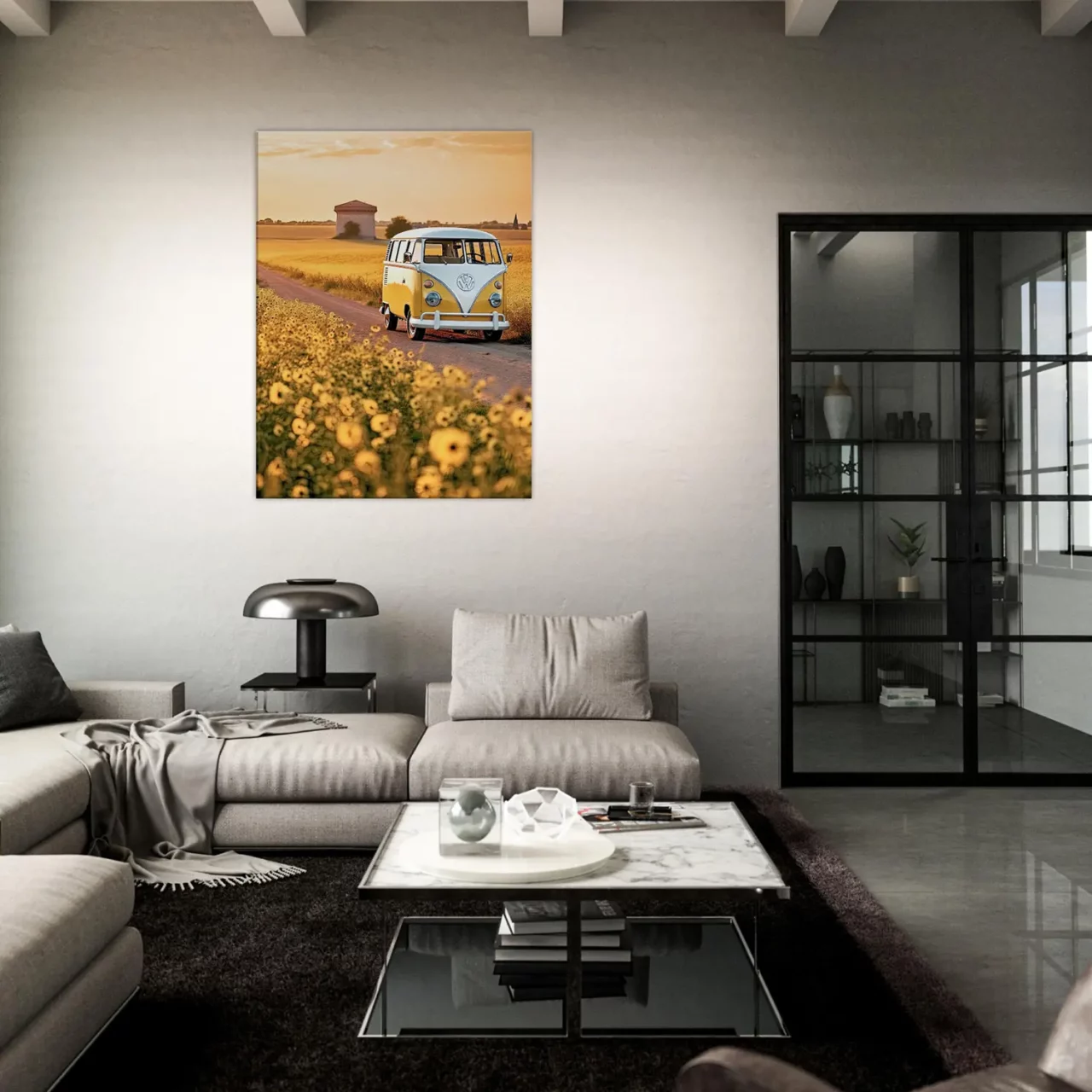 Cadre déco mural Van sur la route des tournesols van sur la route des tournesols