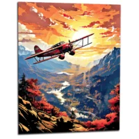 Cadre Vieil avion rouge survolant la vallée vieil avion rouge survolant la vallée
