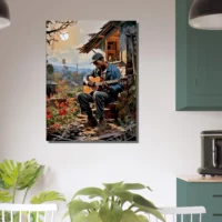Cadre Bluesman jouant de la guitare sur son porche bluesman jouant de la guitaire sur son porche