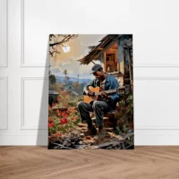 Cadre Bluesman jouant de la guitare sur son porche bluesman jouant de la guitaire sur son porche