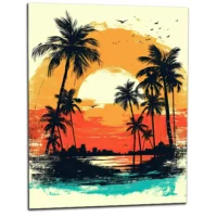 Cadre Coucher de soleil sur Miami, plage et palmiers coucher de soleil sur miami, plage et palmiers