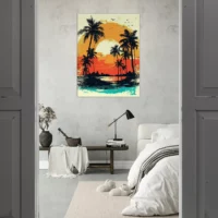 coucher de soleil sur miami, plage et palmiers