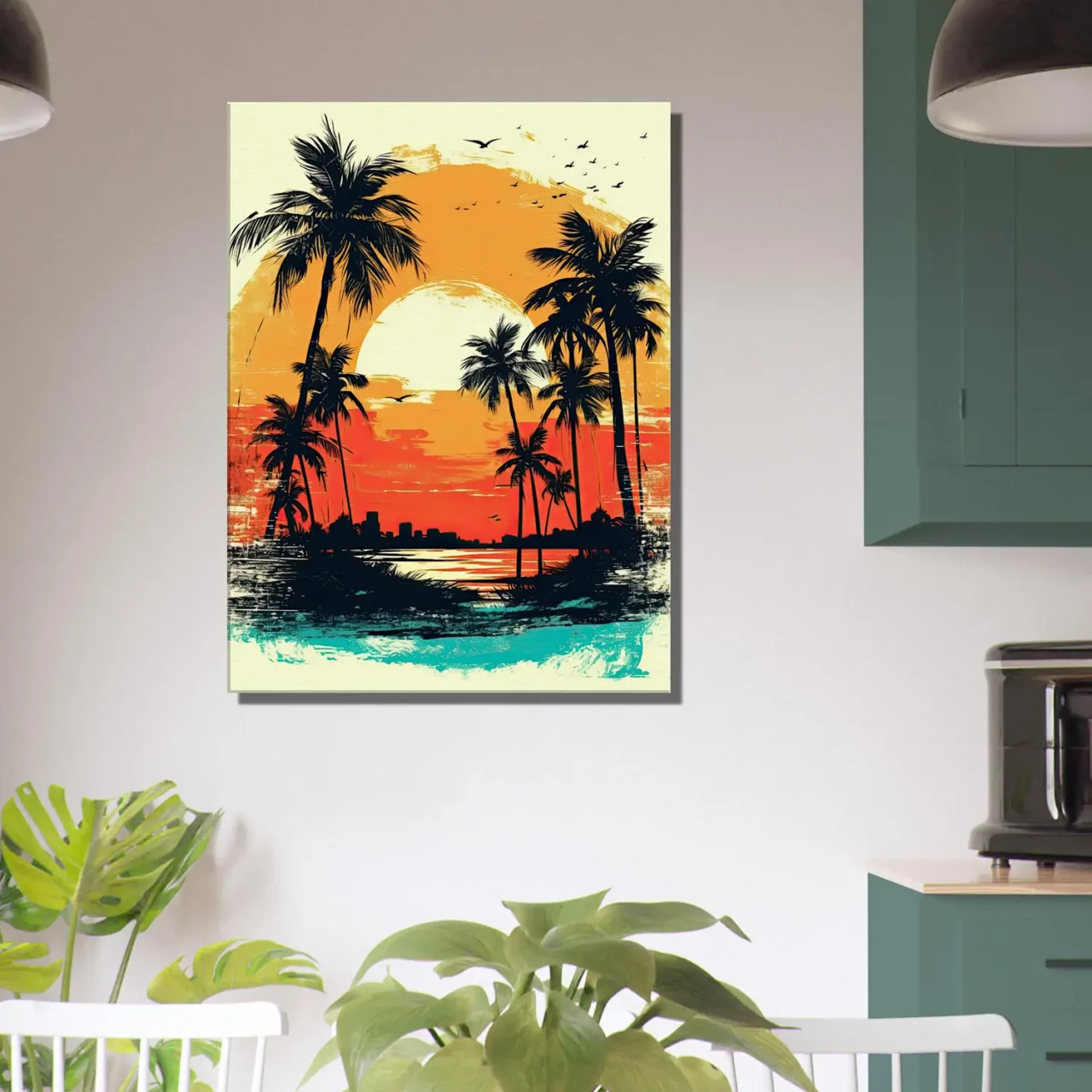 coucher de soleil sur miami, plage et palmiers