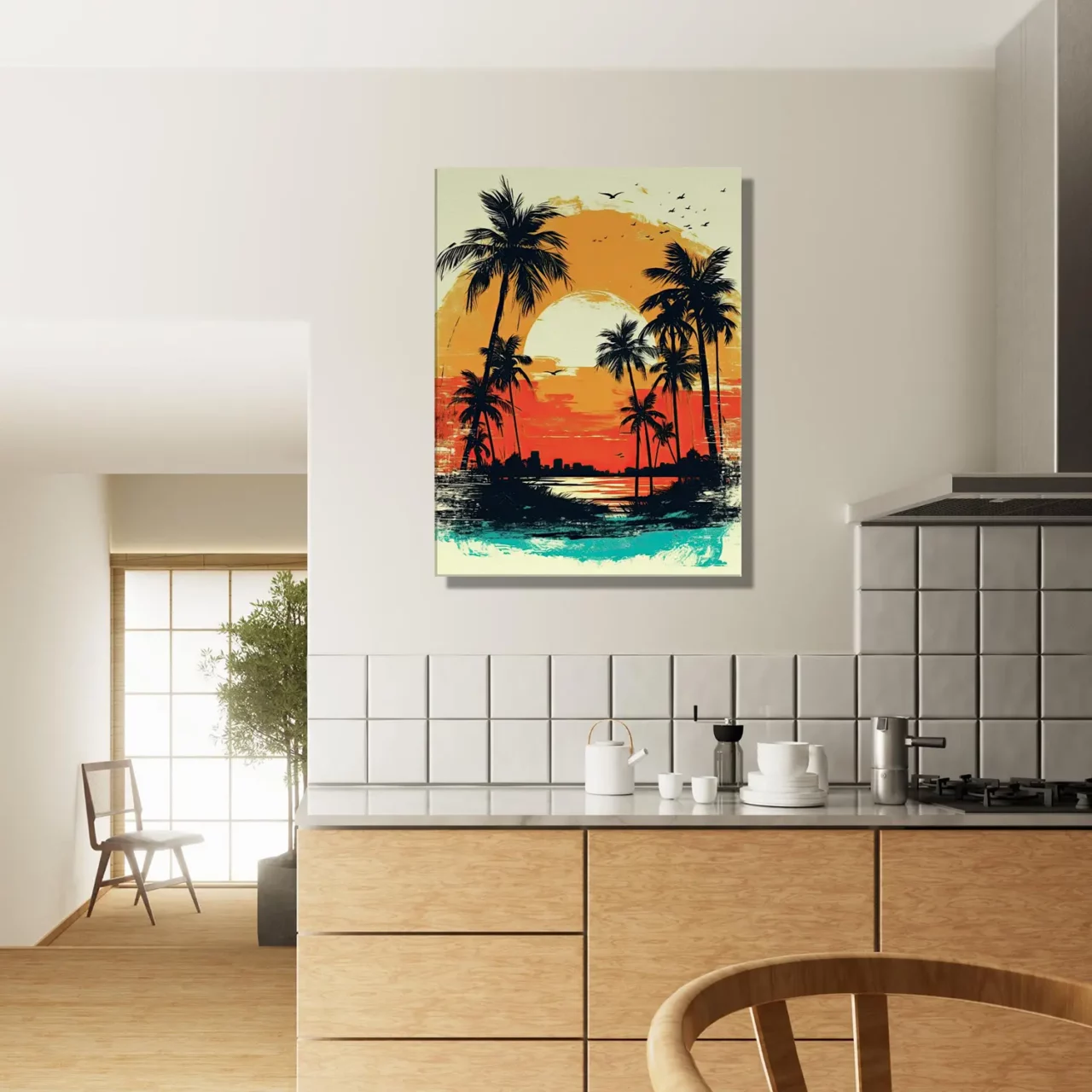 coucher de soleil sur miami, plage et palmiers