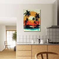 coucher de soleil sur miami, plage et palmiers