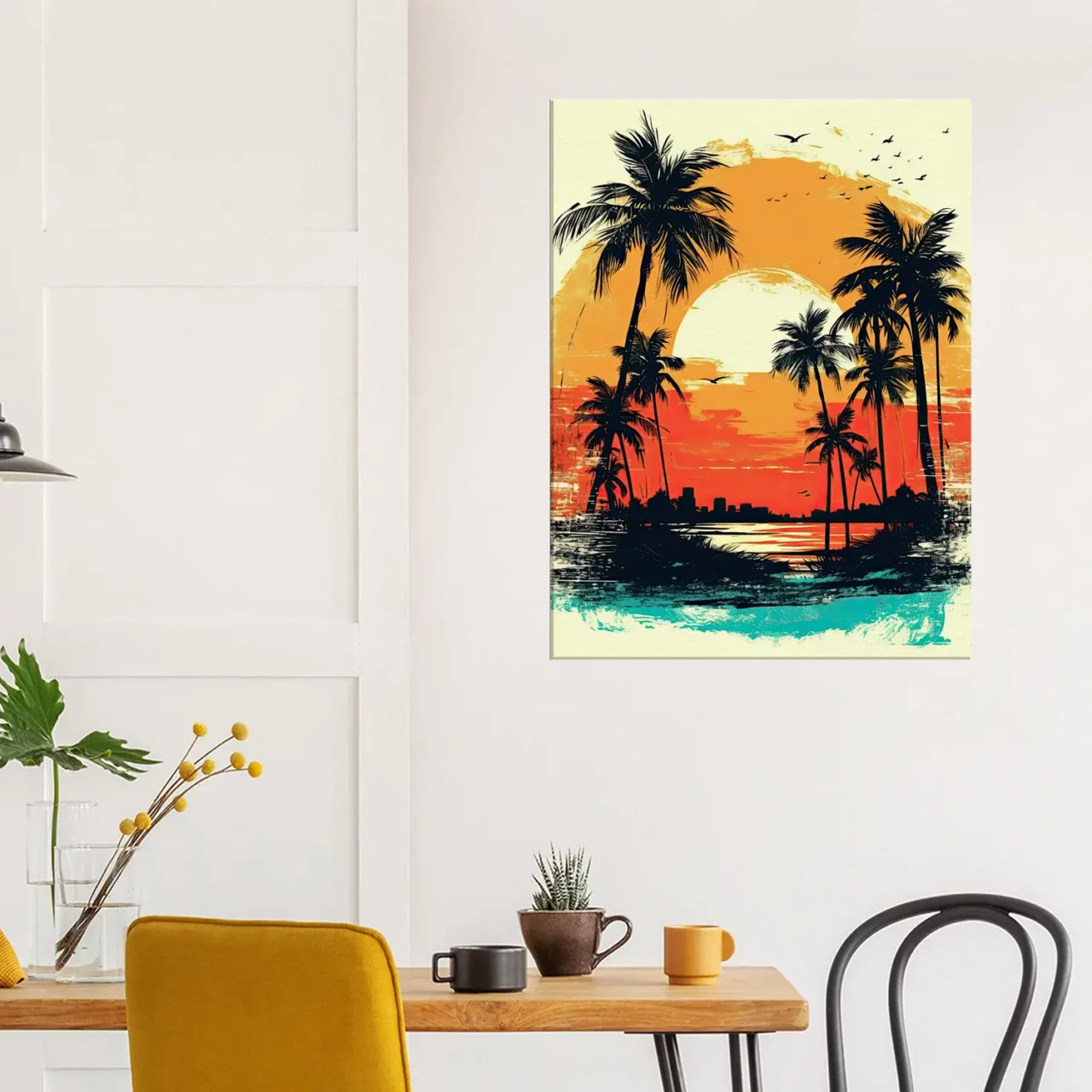 coucher de soleil sur miami, plage et palmiers