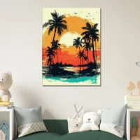 coucher de soleil sur miami, plage et palmiers