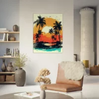 coucher de soleil sur miami, plage et palmiers