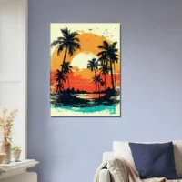 coucher de soleil sur miami, plage et palmiers