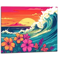 Cadre décoratif Vagues et Fleurs d’Hawai vagues et fleurs d'hawai