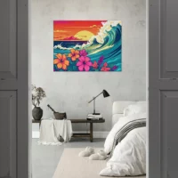 Cadre décoratif Vagues et Fleurs d’Hawai vagues et fleurs d'hawai