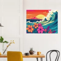 Cadre décoratif Vagues et Fleurs d’Hawai vagues et fleurs d'hawai