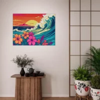 Cadre décoratif Vagues et Fleurs d’Hawai vagues et fleurs d'hawai