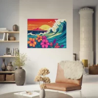 Cadre décoratif Vagues et Fleurs d’Hawai vagues et fleurs d'hawai