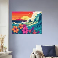 Cadre décoratif Vagues et Fleurs d’Hawai vagues et fleurs d'hawai