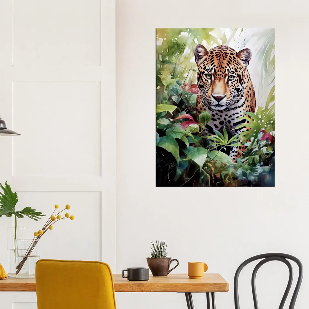 Tableau Aquarelle Jaguar dans la jungle luxuriante aquarelle jaguar dans la jungle luxuriante
