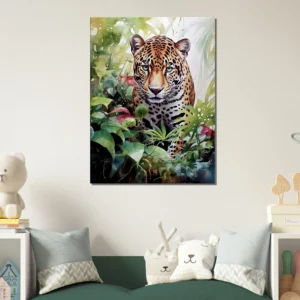 Tableau Aquarelle Jaguar dans la jungle luxuriante