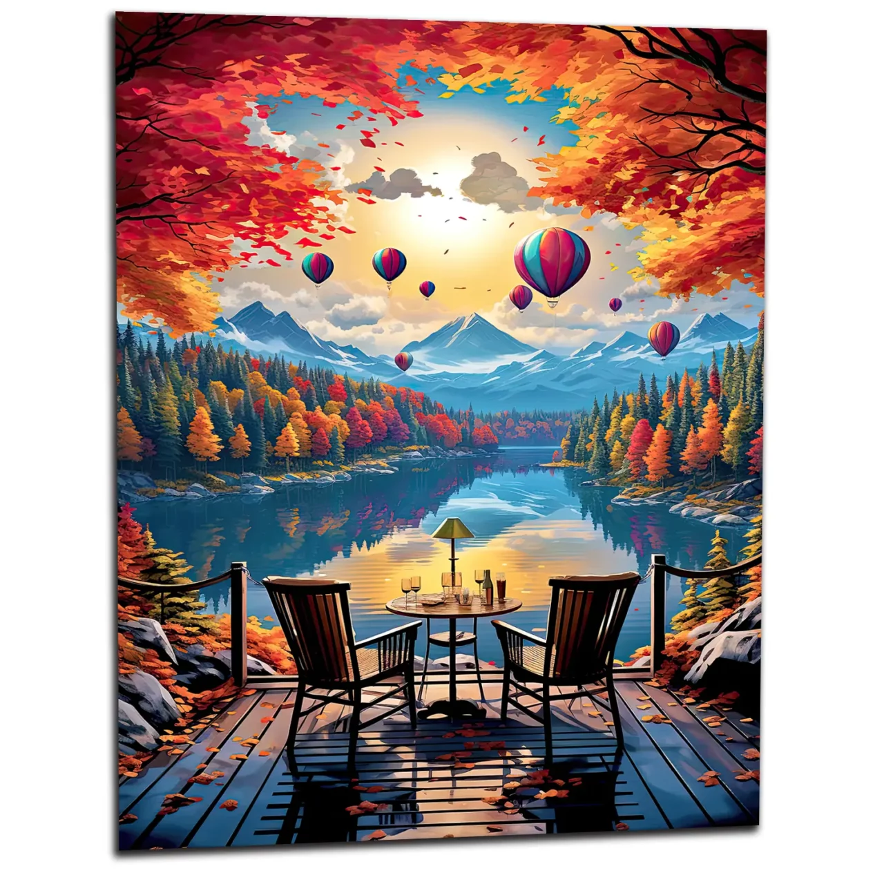 café d'automne au bord du lac