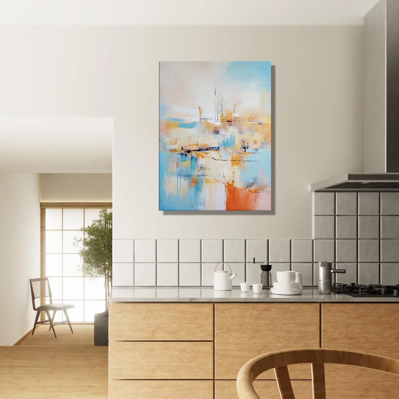 horizon breton abstrait, teintes douces