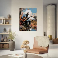 Cadre Musicien jouant de la guitare sous un arbre musicien jouant de la guitare sous un arbre