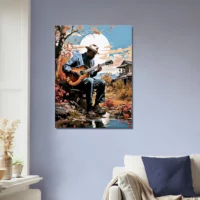 Cadre Musicien jouant de la guitare sous un arbre musicien jouant de la guitare sous un arbre