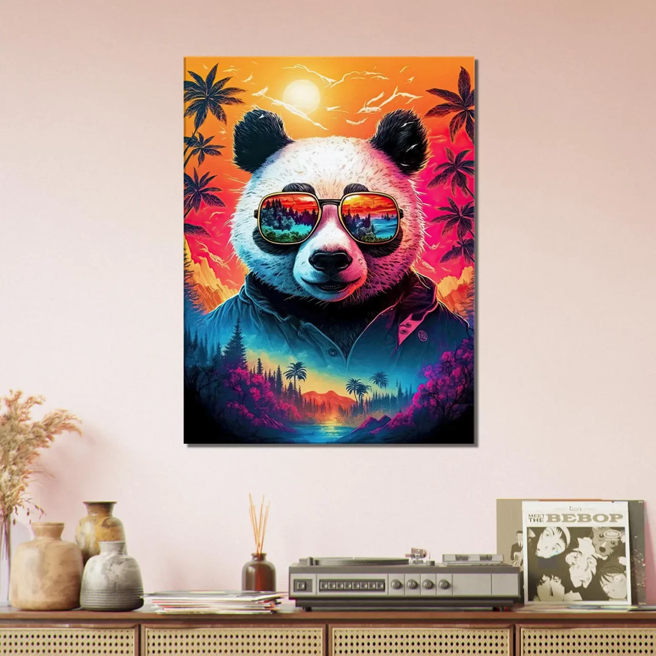 Cadre Panda cool et reflets hawaïens tropicaux panda cool et reflets hawaïens tropicaux