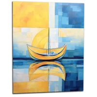 petit voilier sur la mer abstrait jaune et bleu