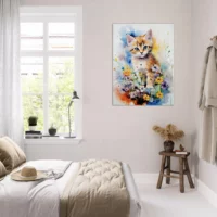 douceur florale : chaton parmi les fleurs en aquarelle