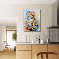 douceur florale : chaton parmi les fleurs en aquarelle