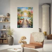 Aquarelle Évasion Tropicale Plage et palmiers aquarelle Évasion tropicale plage et palmiers