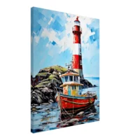 Phare Coloré et Bateau de Pêche au Port phare coloré et bateau de pêche au port