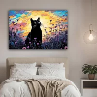 Tableau Klimt, chat noir et jardin de fleurs tableau klimt, chat noir et jardin de fleurs