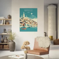 marseille style affiche rétro bleu
