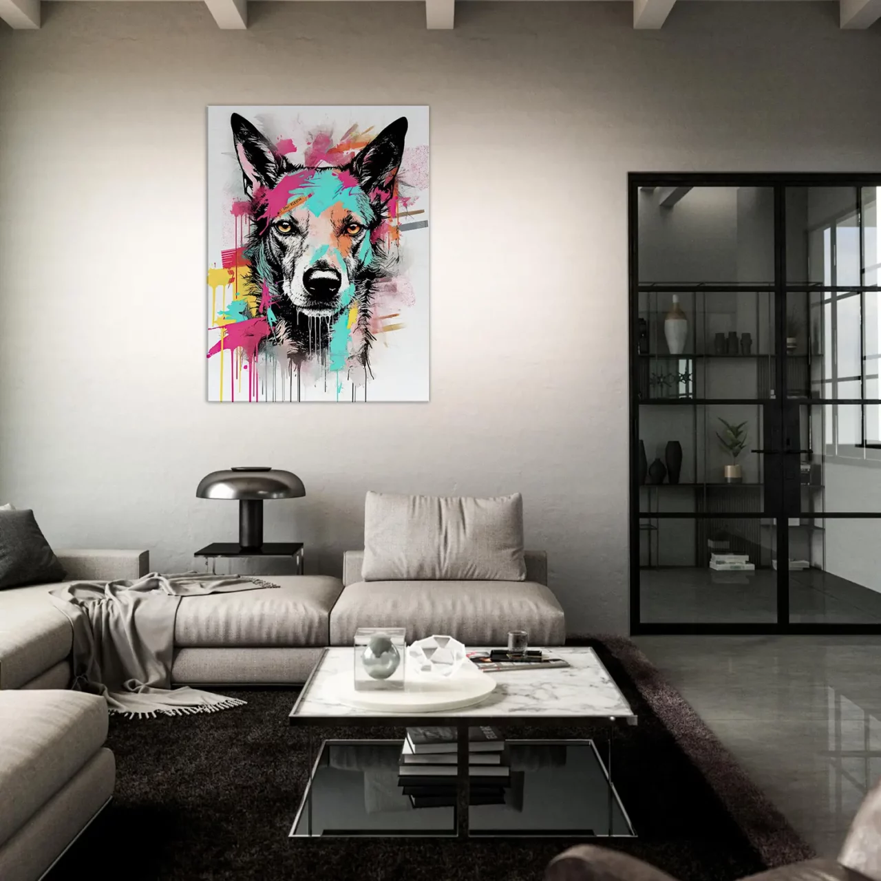 portrait canin art moderne couleurs néon