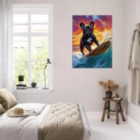 bouledogue français à lunettes surfeur