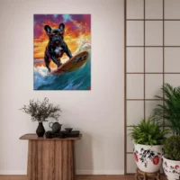 bouledogue français à lunettes surfeur