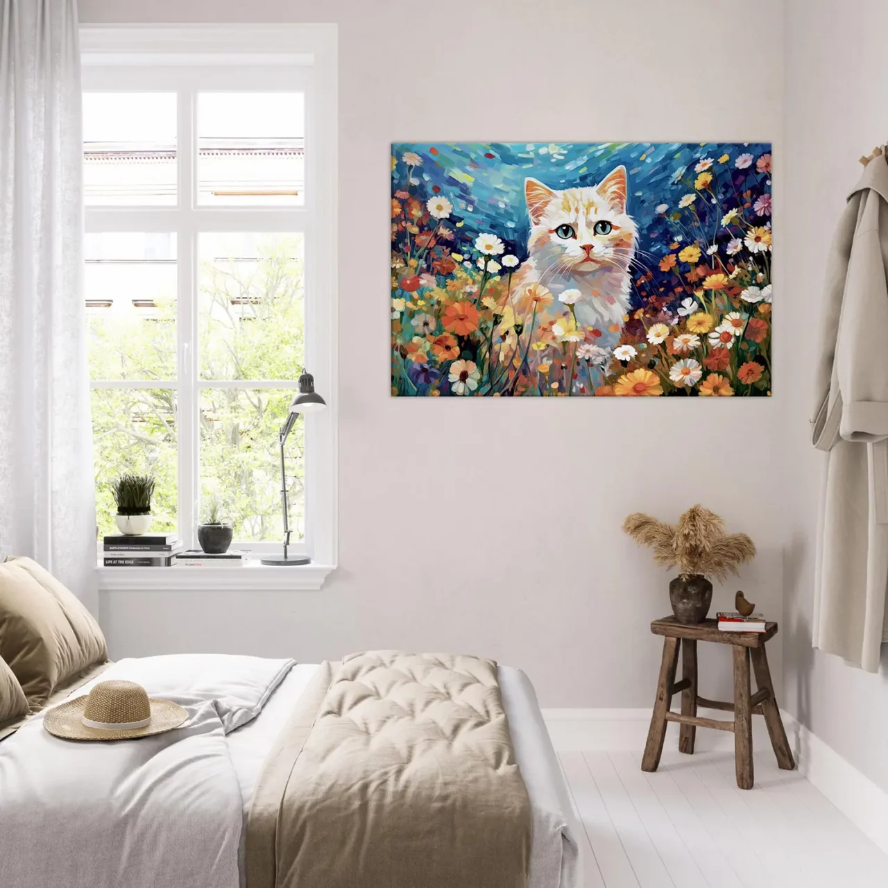 chat blanc et fleurs sauvages par gustav klimt