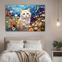 Toile Chat blanc et fleurs sauvages Gustav Klimt chat blanc et fleurs sauvages par gustav klimt