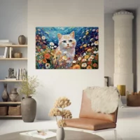 chat blanc et fleurs sauvages par gustav klimt