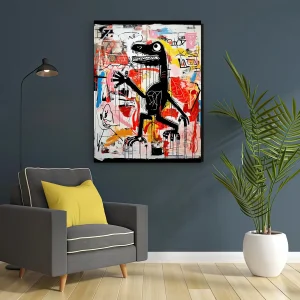 Tableau Dinosaure Abstrait: Hommage à Basquiat