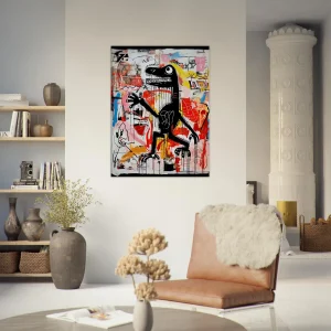 Tableau Dinosaure Abstrait: Hommage à Basquiat