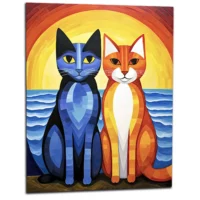 Duo de chats au coucher de soleil duo de chats au coucher de soleil