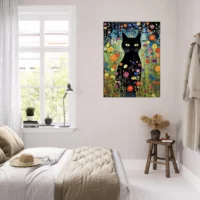 jardin floral et chat noir de klimt