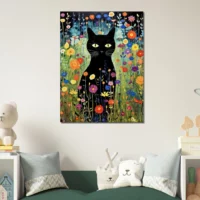 jardin floral et chat noir de klimt