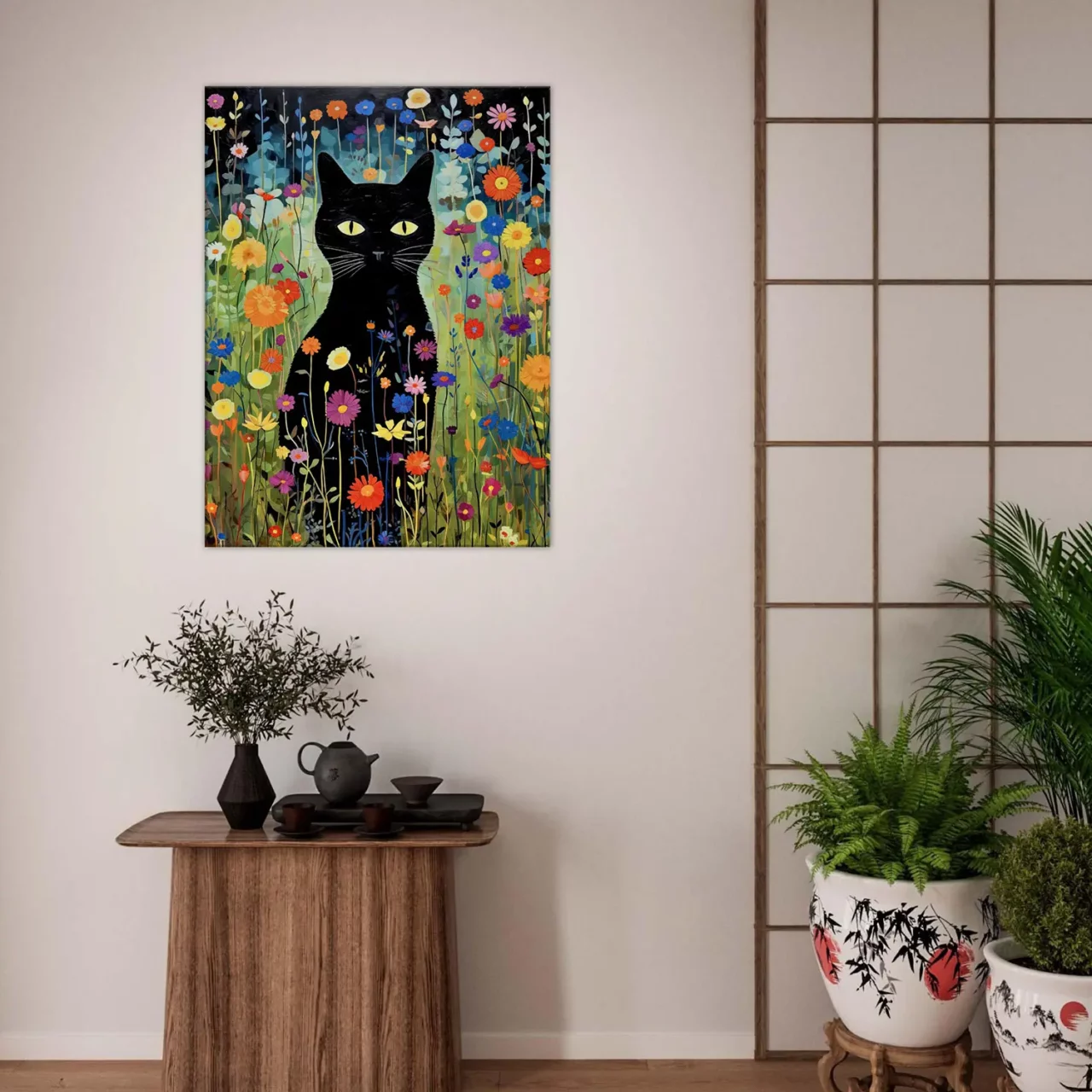 jardin floral et chat noir de klimt